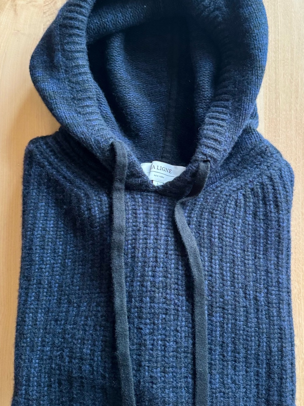 La Ligne 100% cashmere woman’s Dark Navy Hooded Knit Pullover Large size